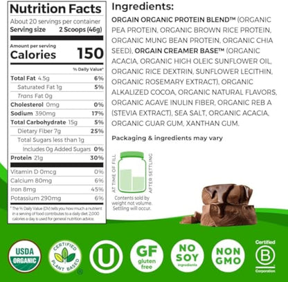 Organic Proteintm Plant Based ProteinPowder-Creamy Chocolate Fudge Pack of 2