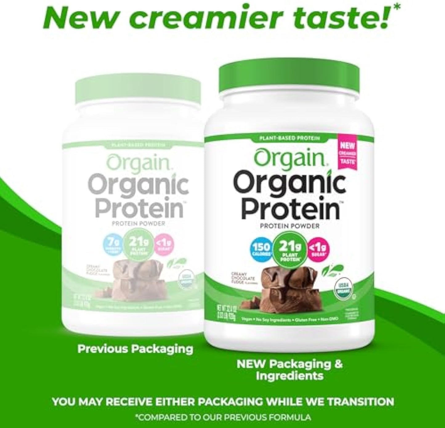 Organic Proteintm Plant Based ProteinPowder-Creamy Chocolate Fudge Pack of 2